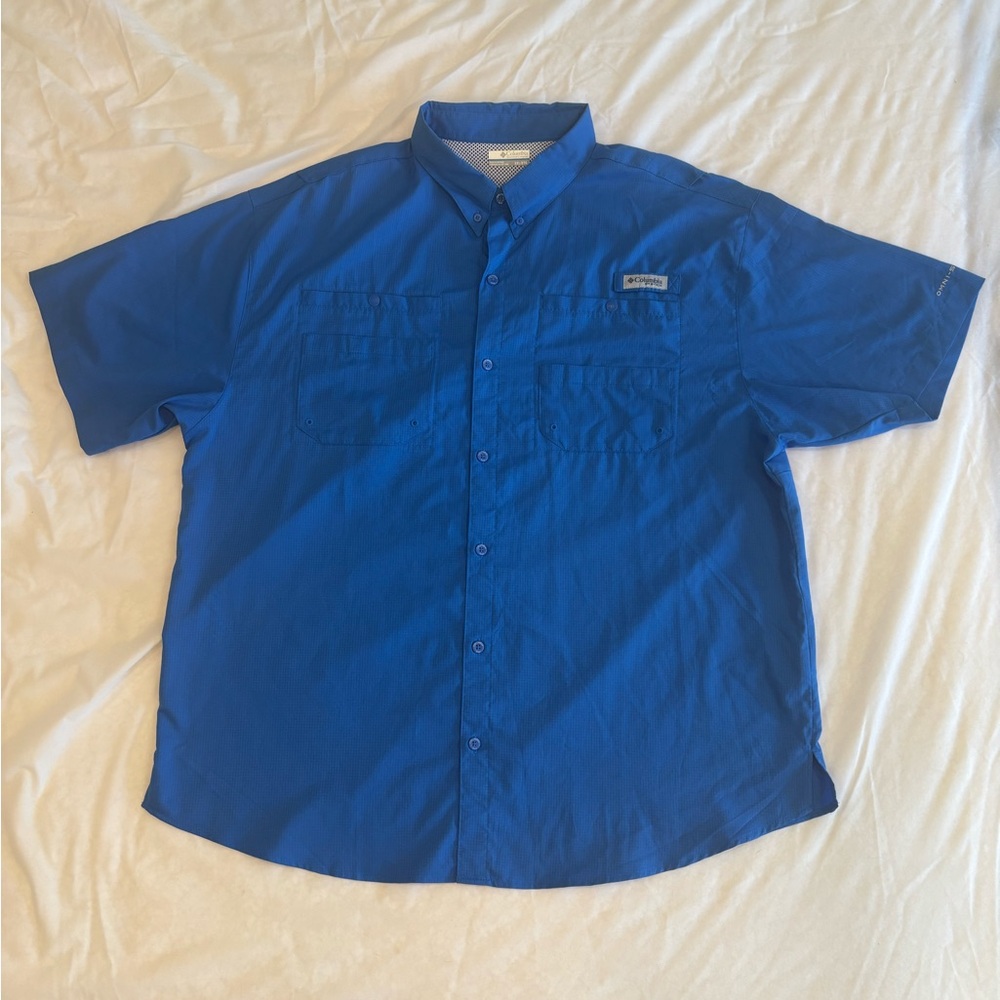 Columbia PFG Omni-Shade 2XL Blue Fishing Shirt Vented Performance Short Sleeve